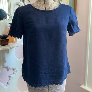 J. Crew Navy Split Back Linen Top 00